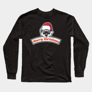 Sticker and Label Of  Raccoon Character Design and Merry Christmas Text. Long Sleeve T-Shirt